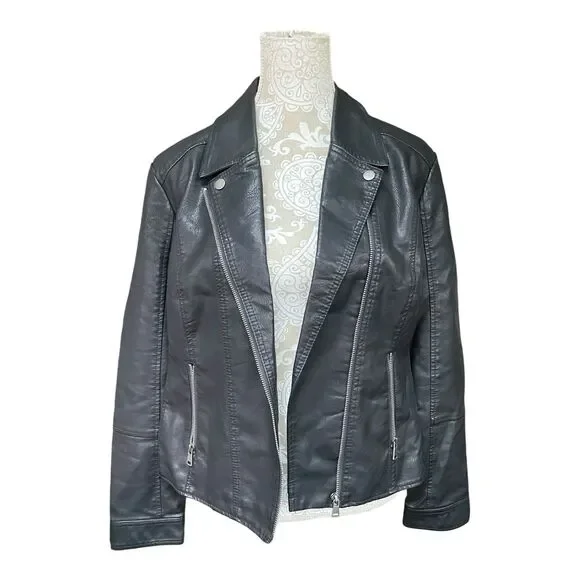 Baccini Sz XL Plus Black Moto Jacket Faux Leather Studded Punk Biker Grunge Rock - Picture 5 of 15